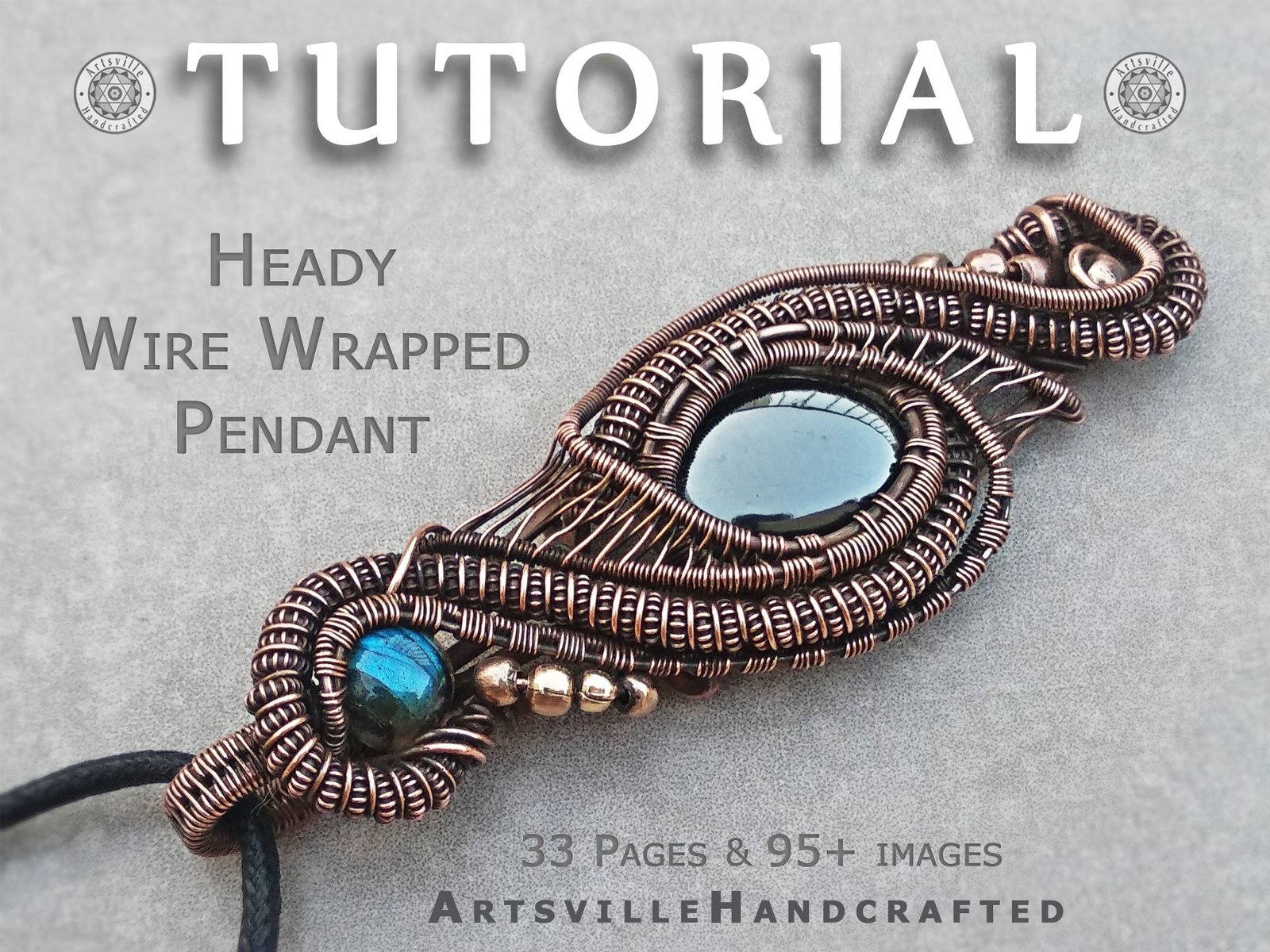 Front Image 105 Step-by-step PDF tutorial for making a wire wrap pendant jewelry by artsvillehandcrafted