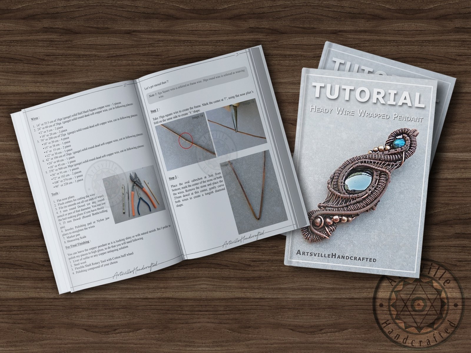 Front Image 106 Wire work tutorial book to create Wire wrap pendant jewelry for beginners, PDF file instant download by artsvillehandcrafted