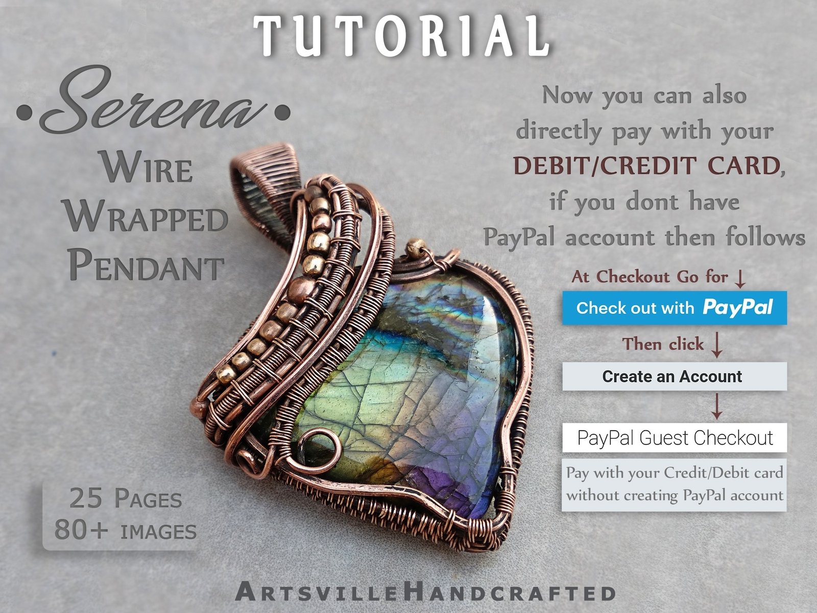 Jewellery-lesson-Tutorial-wire-wrapped-jewelry-ArtsvilleHandcrafted-AVHT06d Wire work tutorial book to create Wire wrap pendant jewelry for beginners, PDF file instant download by artsvillehandcrafted
