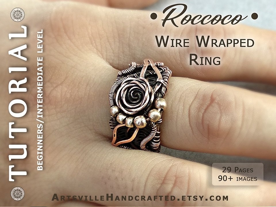 easy-Wire-wrapped-ring-making-lesson-pdf-artsville-handcrafted-avht10e Learn wire wrap ring jewelry making with PDF tutorial instant download step by step instruction by artsvillehandcrafted