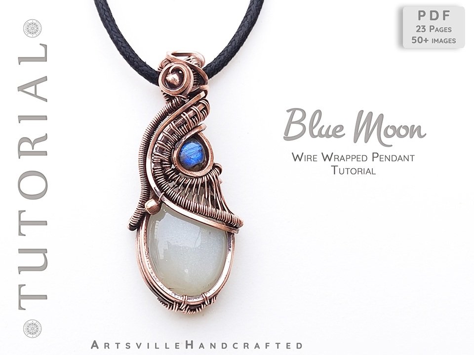 Learn Wire Wrapping avht32e Jewelry making for beginners, wire wrap pendant PDF tutorial, step by step instruction instant download by artsvillehandcrafted