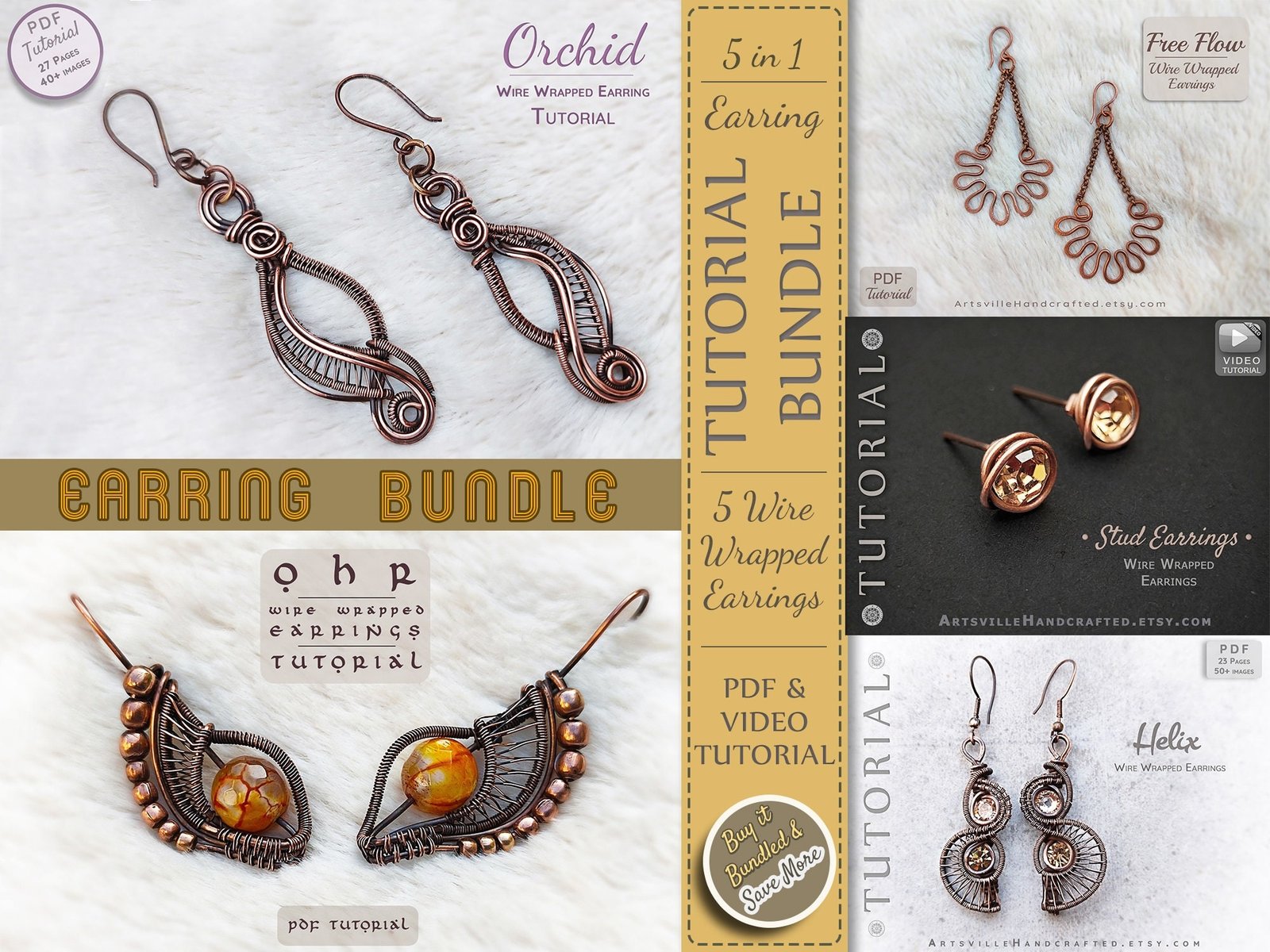 DIY Wire Wrap Earrings 91 Wire wrapping, Wire work tutorial of earing bundle for beginners, ArtsvilleHandcrafted, Instant PDF download